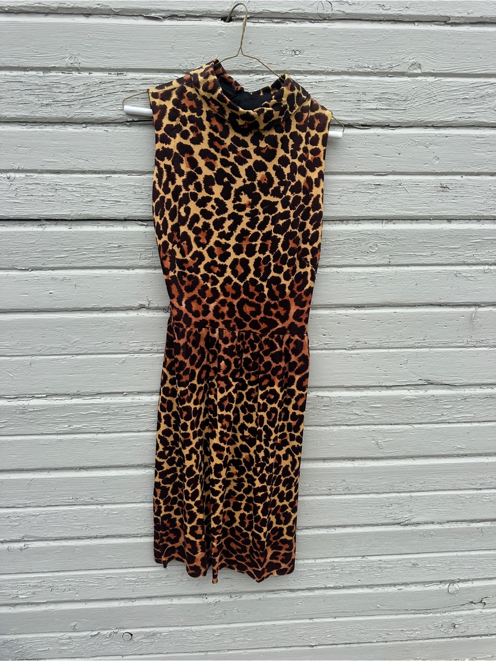 Sleeveless Leopard-Print Midi Dress in Brown